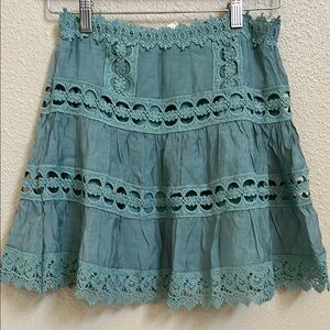 Elan Teal Mini Skater Skirt with Tiered Embellishments